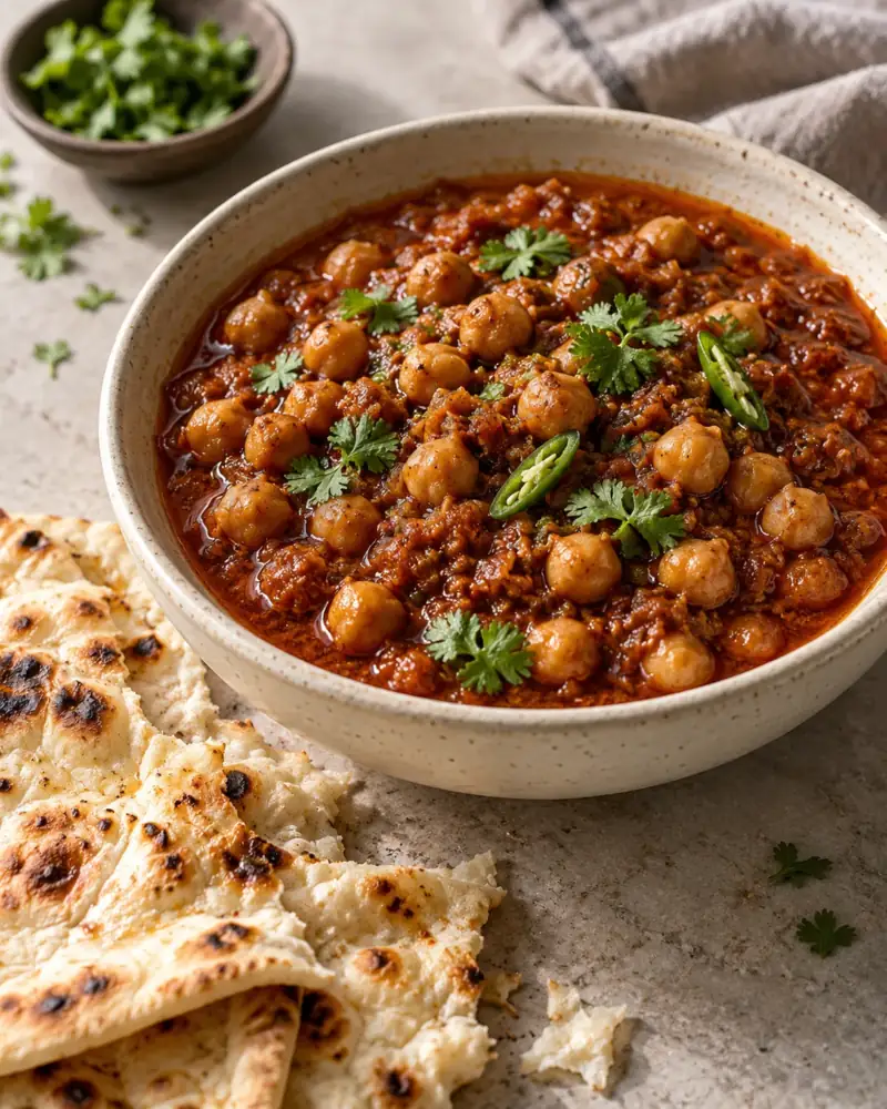 Chana Masala: Chickpeas in a tangy, deeply spiced onion-tomato gravy