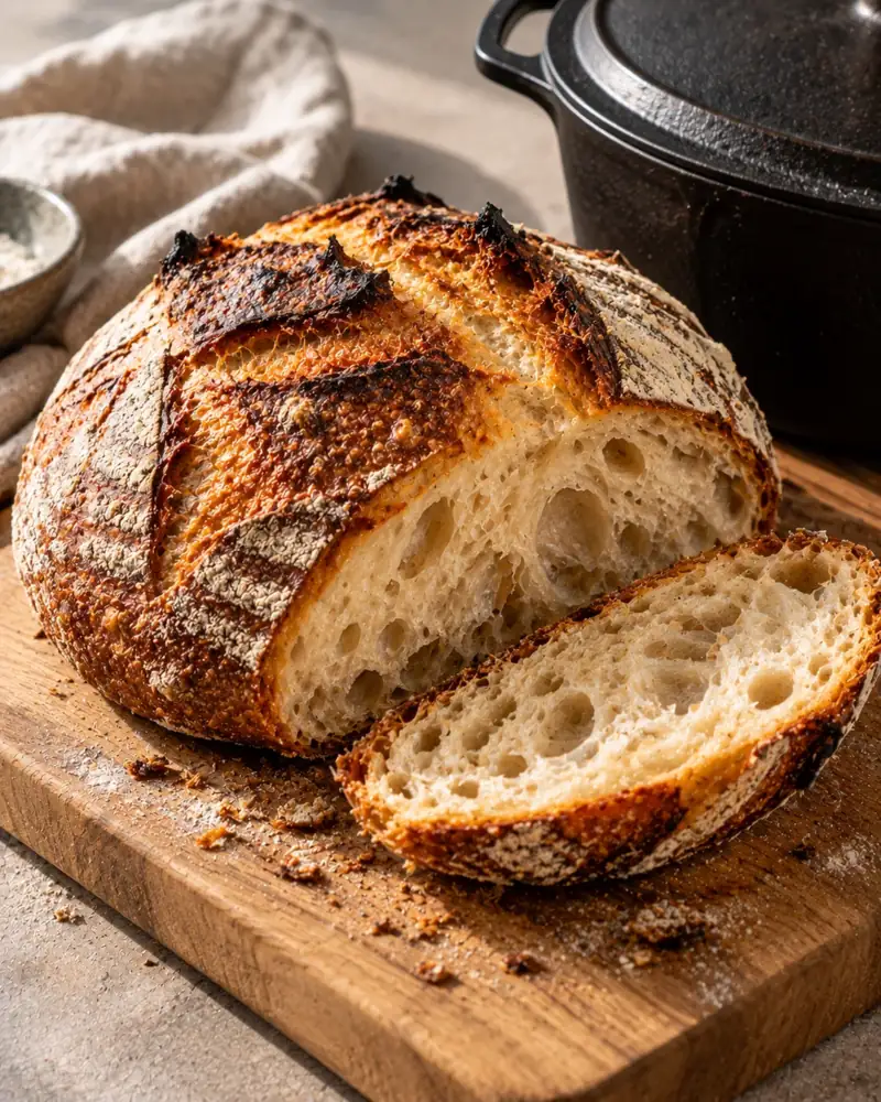 No-Knead Crusty Loaf: Time does the kneading; a lidded pot does the bakery oven