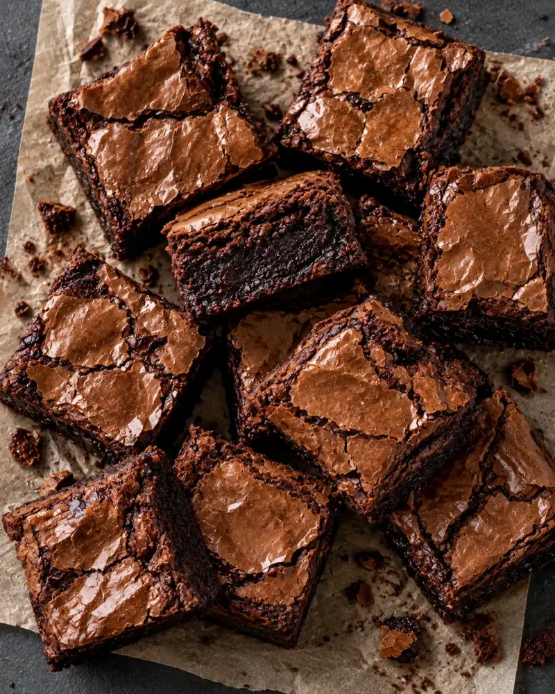 Fudgy Brownies: Dense and fudgy with a shiny, crackled top