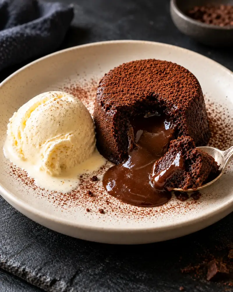 Chocolate Fondant: A small hot chocolate cake with a molten center