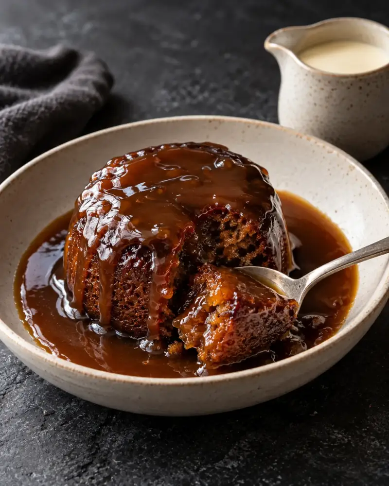 Sticky Toffee Pudding: Date sponge drenched in hot toffee sauce