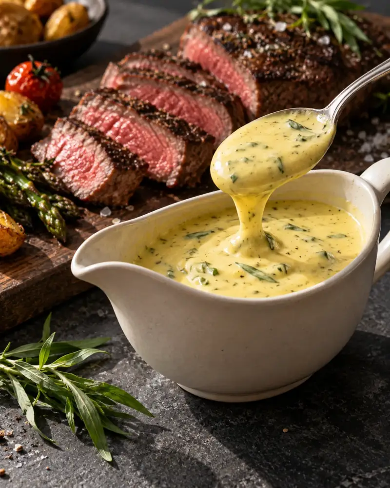 Béarnaise: Hollandaise's bolder sibling, sharp with tarragon and shallot
