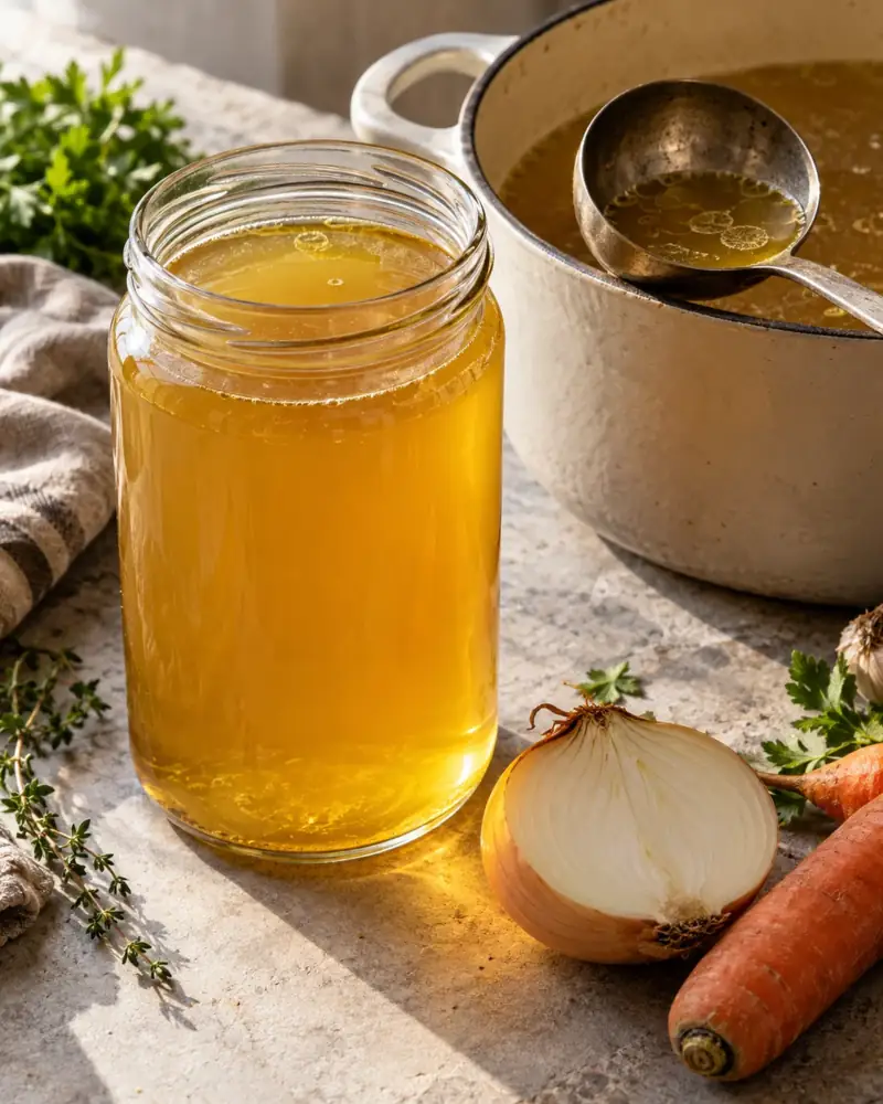 Chicken Stock: The quiet workhorse: clear, golden and rich with body