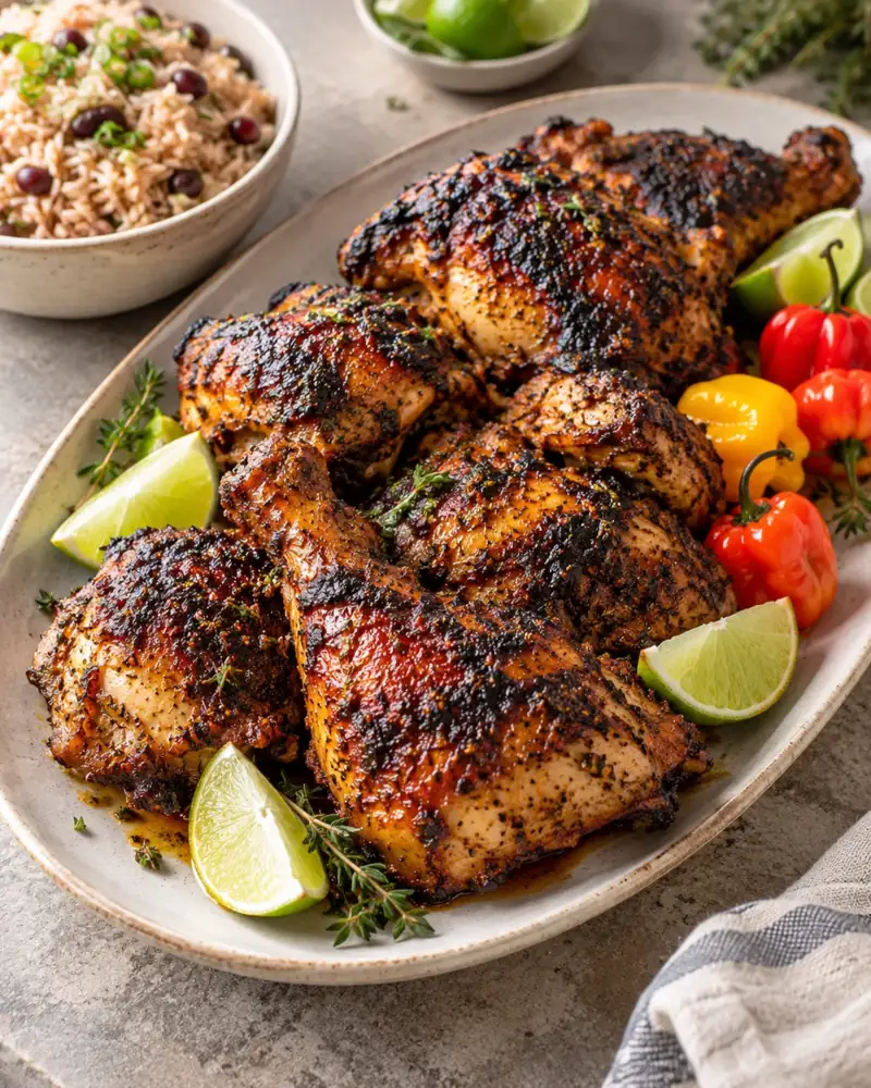 Jerk Chicken: Fiery, aromatic chicken with allspice, thyme and Scotch bonnet