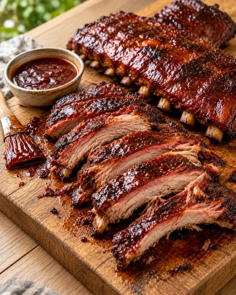 Barbecue Pork Ribs: Tender, glazed spare ribs with a smoky, sticky finish