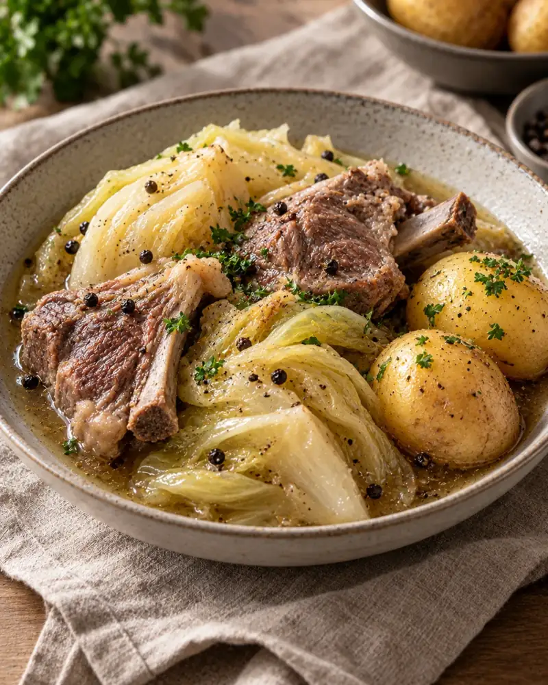 Fårikål (Norwegian Lamb and Cabbage Stew): Norway's national dish: lamb, cabbage, salt and whole black pepper, nothing more
