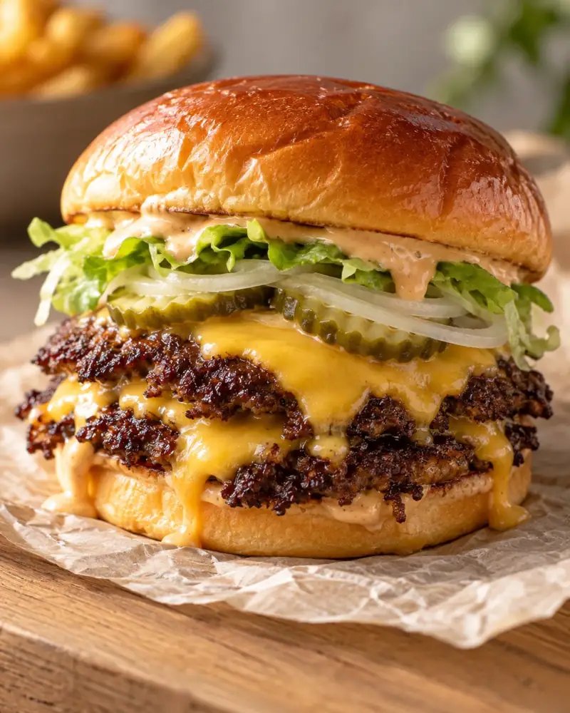 Smash Burgers: Thin, lacy-edged patties smashed onto a very hot pan, double-stacked with cheese