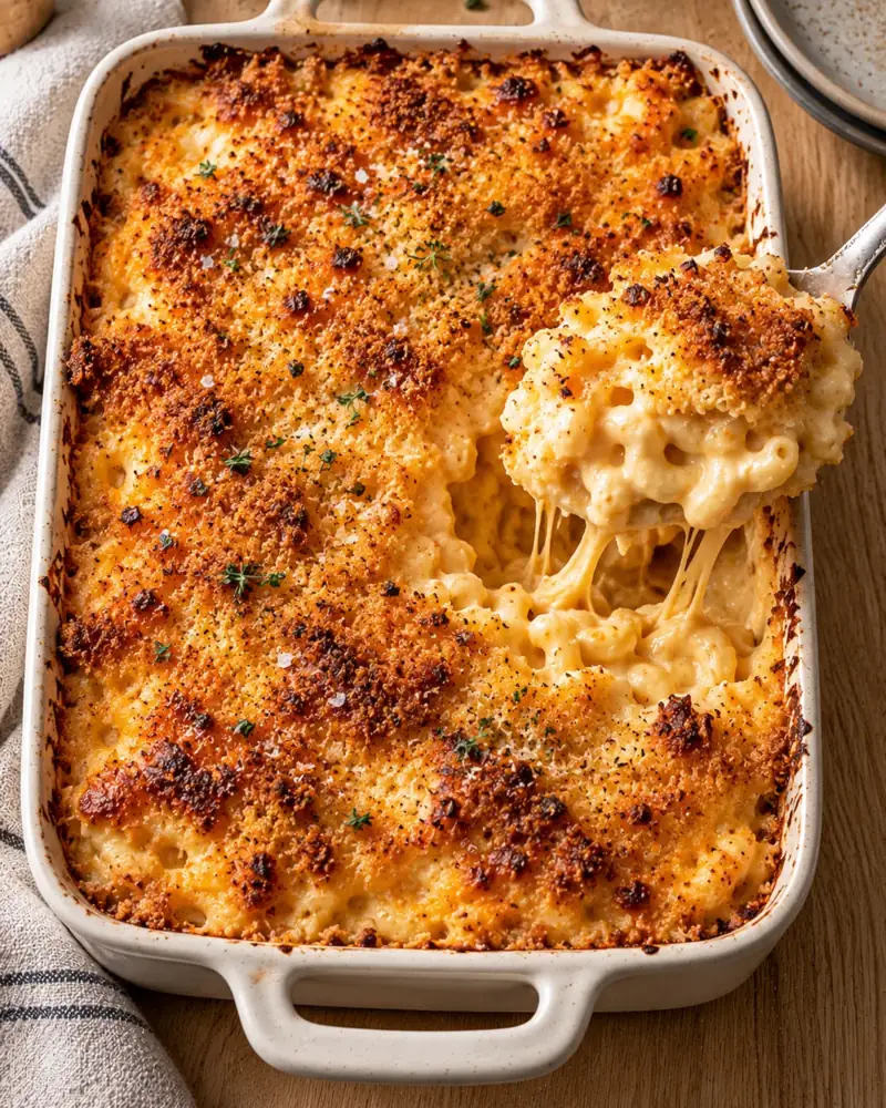 Baked Macaroni and Cheese: Creamy underneath, crunchy on top, and properly cheesy