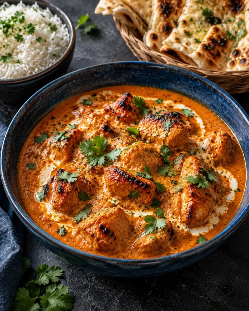 Butter Chicken: Charred, yogurt-marinated chicken in a silky tomato, butter and cream sauce