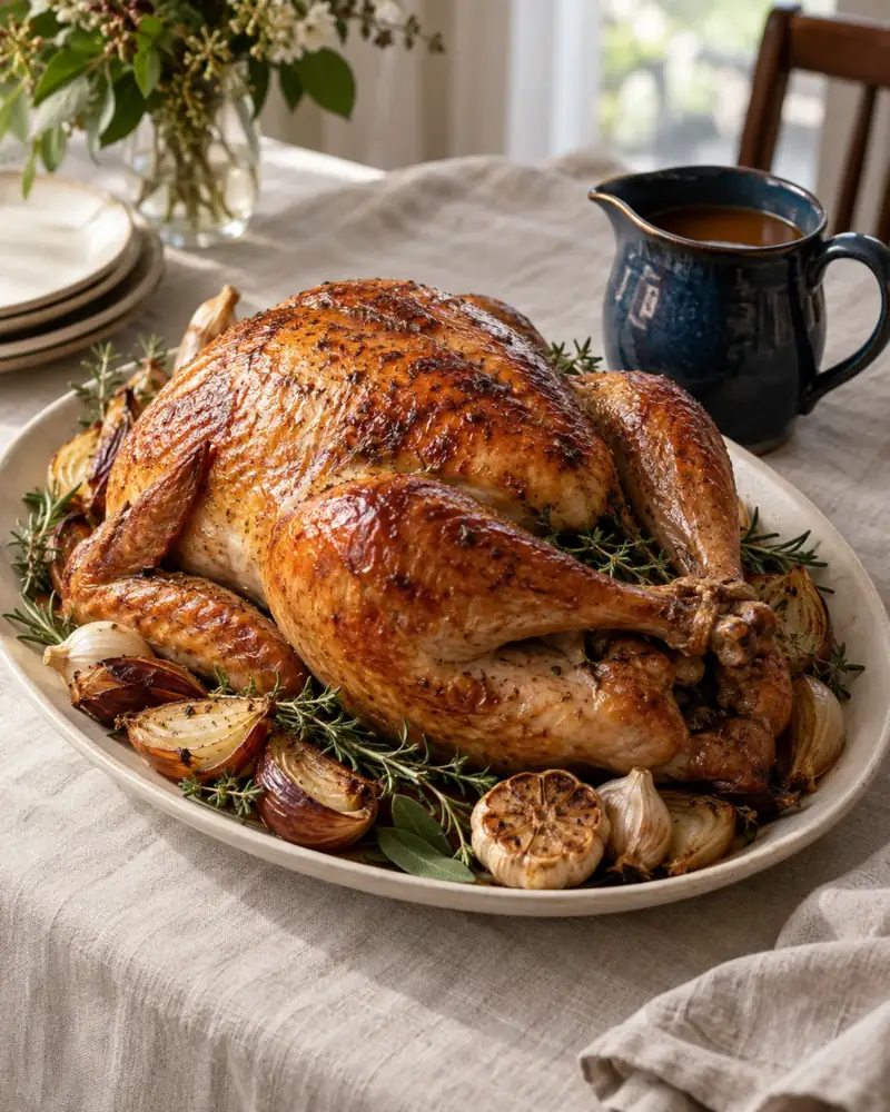 Roast Turkey with Gravy: Dry-brined, roasted unstuffed, and taken out at the right temperature