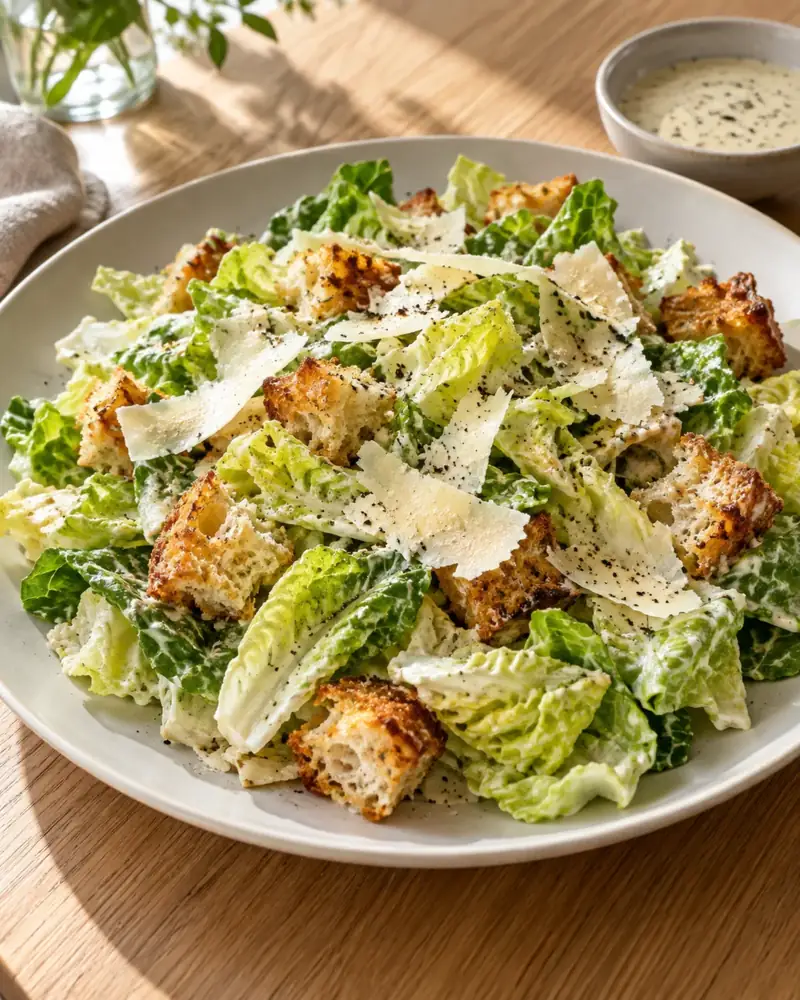 Caesar Salad: Crisp romaine, garlicky croutons and a punchy anchovy-Parmesan dressing