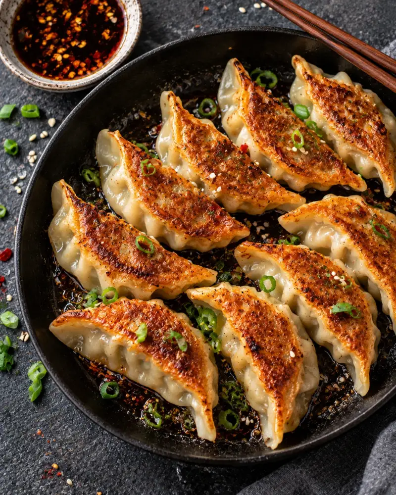 Pork and Cabbage Gyoza: Crisp-bottomed, juicy dumplings, fried and steamed in one pan