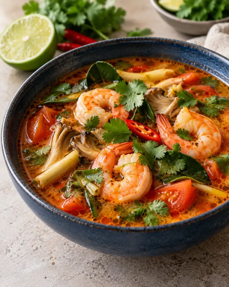 Tom Yum Goong: Thailand's hot-and-sour shrimp soup, fragrant with lemongrass and lime