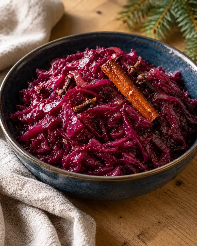 Braised Red Cabbage: Sweet-sour Nordic red cabbage with apple, vinegar and warm spices